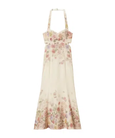 Twinset Cut-out Floral-print Dress In Neutral