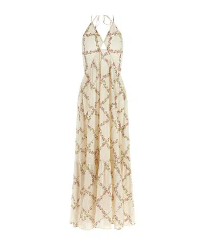 Twinset Floral Halterneck Maxi Dress In Neutral