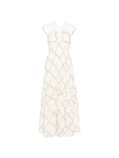 Twinset Floral Halterneck Maxi Dress In White