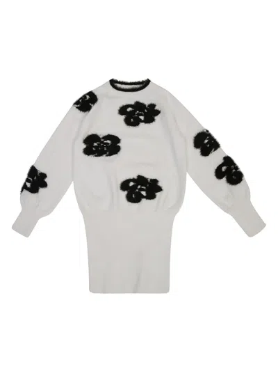 Twinset Kids' Floral-intarsia Jumper In Neutrals