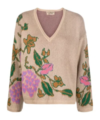 Twinset Floral Intarsia-knit Jumper In Purple