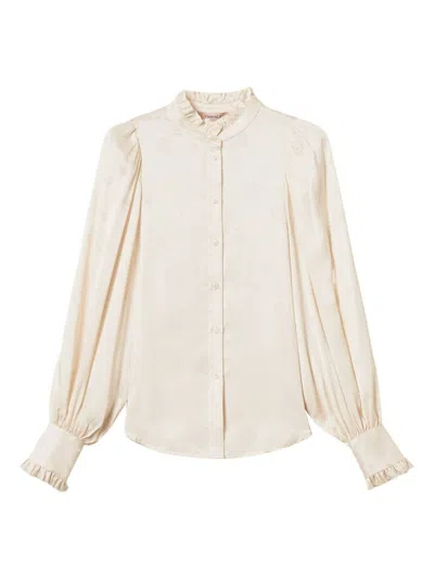 Twinset Floral Jacquard Blouse With Ruffled Collar In Neutral