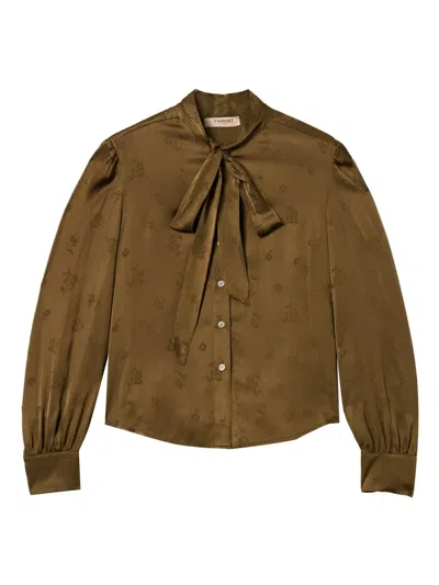 Twinset Floral-jacquard Shirt In Brown