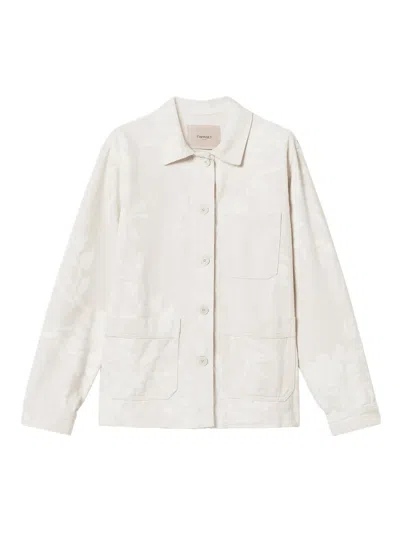 Twinset Floral-jacquard Shirt Jacket In Neutral