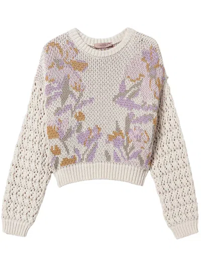 Twinset Floral-jacquard Sweater In White