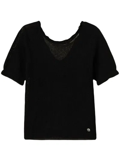 Twinset Floral Jacquard Top In Schwarz