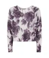 Twinset Twin-set Cropped Sweater With Floral Pattern And Textured Finish In Purple