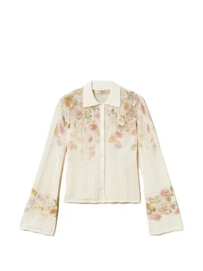 Twinset Floral Knitted Shirt In White