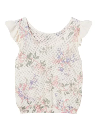Twinset Floral Knitted Top In Neutrals