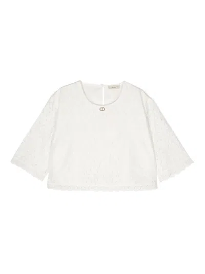Twinset Kids' Floral-lace Blouse In White