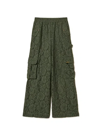 Twinset Floral-lace Palazzo Pants In Green