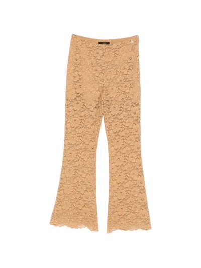 Twinset Floral-lace Trousers In Brown