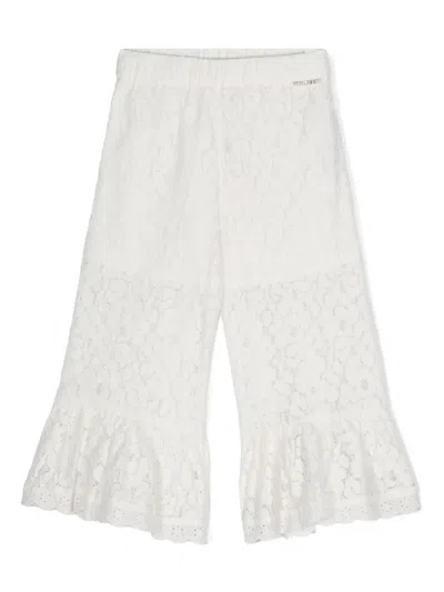 Twinset Kids' Floral-lace Trousers In White