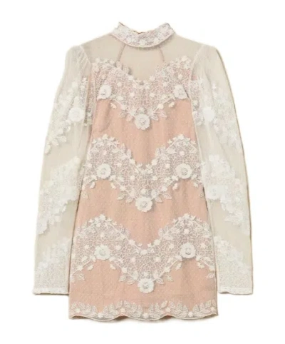 Twinset Floral-lace Tulle Mini Dress In Animal Print