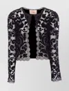 Twinset Floral Lace Velvet Jacket With Sheer Sleeves In Black