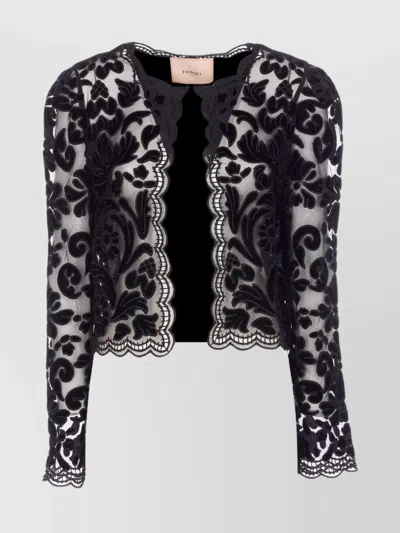 TWINSET FLORAL LACE VELVET JACKET WITH SHEER SLEEVES