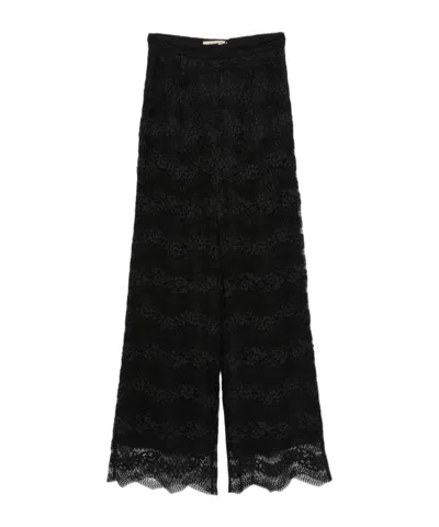 Twinset Floral Lace Wide-leg Pants In Black