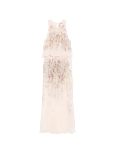 Twinset Tiered Floral Maxi Dress In Pink
