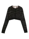 Twinset Cropped Sweater With Black Lace Overlay In Black