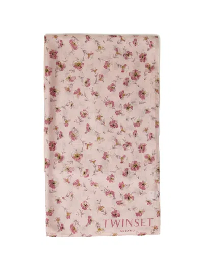 Twinset Floral-pattern Scarf In Pink