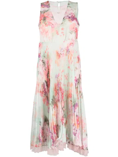 TWINSET FLORAL PLEATED MIDI DRESS