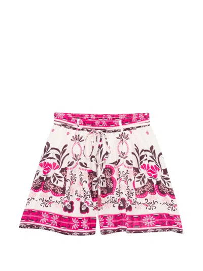 Twinset Floral Pleated Shorts In Pink
