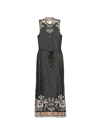 Twinset Floral Print Beaded Dress In Black