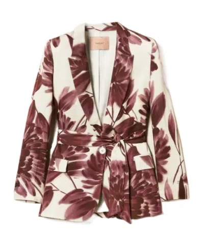 Twinset Floral-print Belted Blazer In Multi