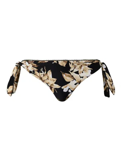 Twinset Floral-print Bikini Bottoms In 黑色