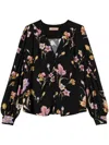 Twinset Floral Print Black Shirt With V-neck
