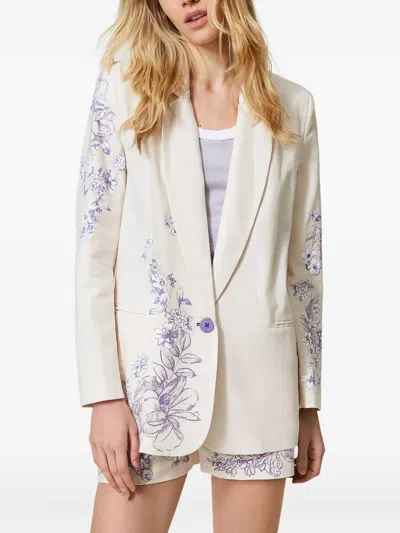 Twinset Floral-print Blazer In Neutral