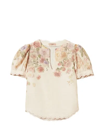 Twinset Floral-pattern Knitted Top In Neutral