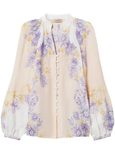 Twinset Floral-print Blouse In Neutrals