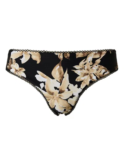 Twinset Floral-print Brazilian Bikini Bottoms In Black