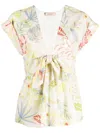 Twinset Floral-print Cap-sleeves Blouse In Neutrals