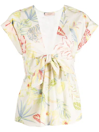 Twinset Floral-print Cap-sleeves Blouse In White