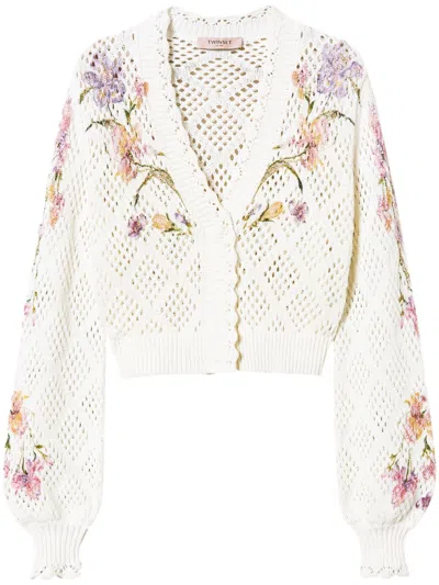 Twinset Floral-print Cardigan In White