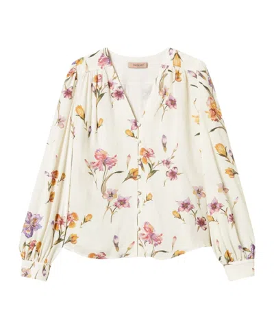 TWINSET TWINSET FLORAL PRINT V-NECK SHIRT