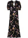 Twinset Floral-print Satin Maxi Dress In 黑色