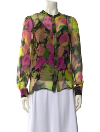 Pre-owned Twinset Floral Print Crew Neck Blouse In Green