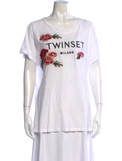 Pre-owned Twinset Floral Print Crew Neck T-shirt In White