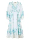 Twinset Robe Longue Florale En Ramie In White