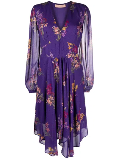Twinset Floral-print Georgette Midi Dress In Violett