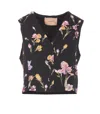 Twinset Twin-set Black Cropped Floral-print Sleeveless Vest In Multicolour