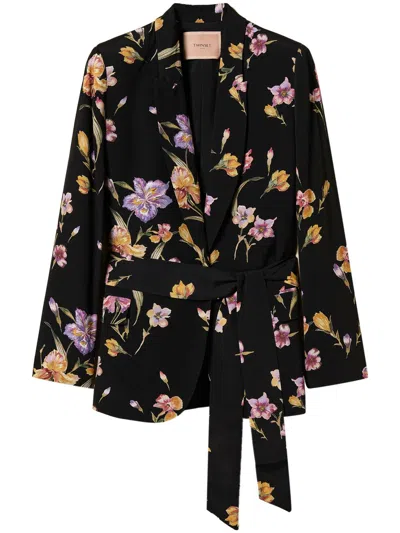 Twinset Floral-print Jacket In Black
