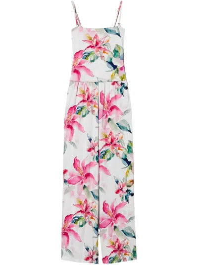 Twinset Floral-print Jumpsuit In White