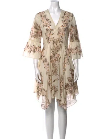Pre-owned Twinset Floral Print Knee-length Dress In Neutral