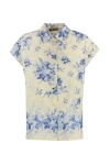 TWINSET FLORAL PRINT LINEN BLEND SHIRT