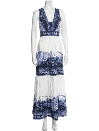 Pre-owned Twinset Floral Print Long Dress In Blue