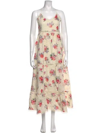 Pre-owned Twinset Floral Print Long Dress In Neutral
